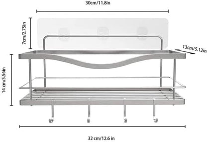 Premium Shower Caddy - Adhesive Bathroom Shower Organizer and Storage W/ 4 Hooks, No Drill Shower Shelves for inside Shower, Rustproof Stainless Steel Shower Rack, Accessories Holder, Silver